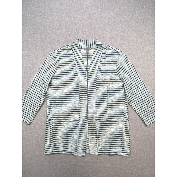 Talbots Sweater Cardigan Womens Size Small Petite Gray Striped Open Front Casual - Picture 1 of 11